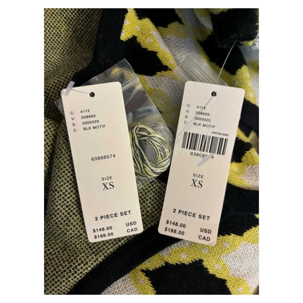 NWT Anthropologie Diamond Jacquard Sweater Set in Black/Yellow Diamonds  Size XS - Picture 11 of 12